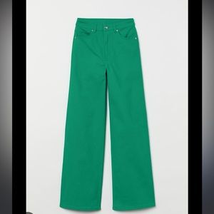 H&M Green High Rise Wide Leg Twill Jeans